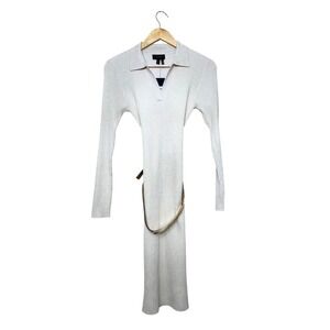 Donna Karan New York Metallic Ribbed Maxi Dress with Gold Belt KA4W27D7 Silver S